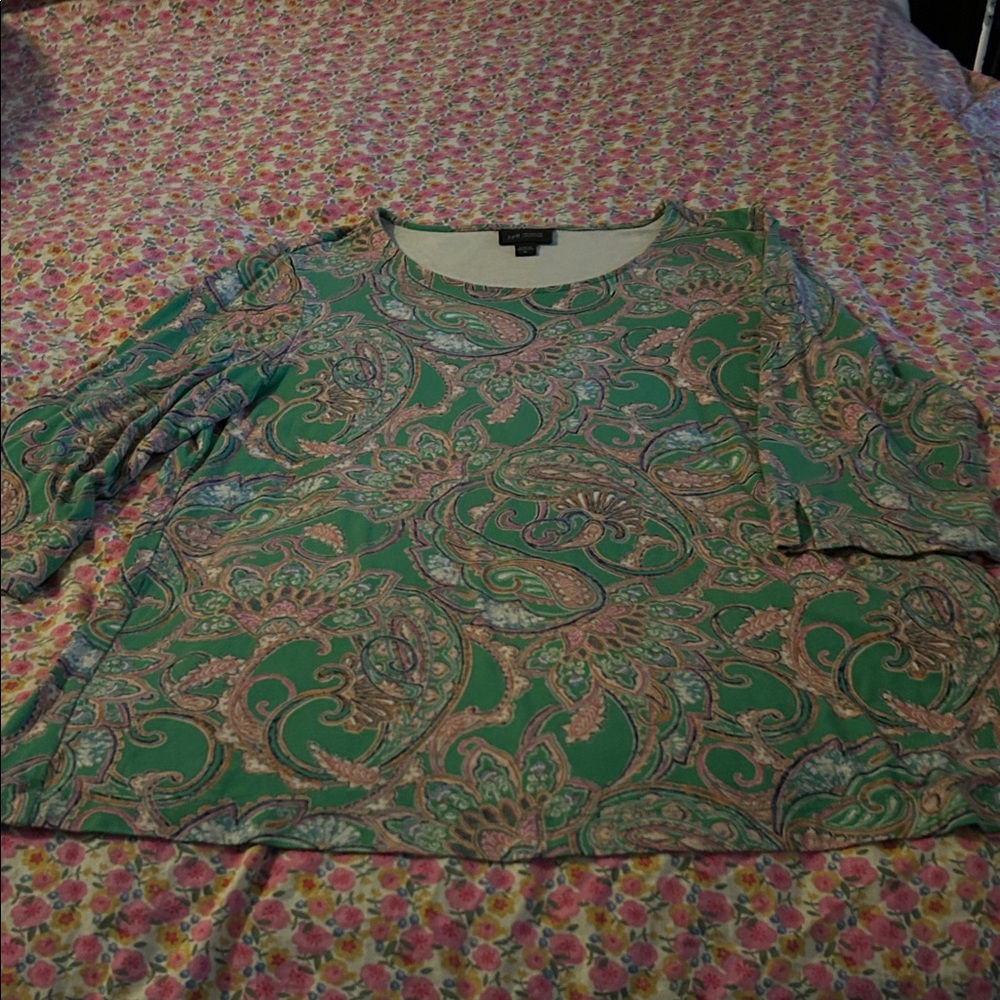 J. Jill Teal and Pink Paisley Long Sleeve Top